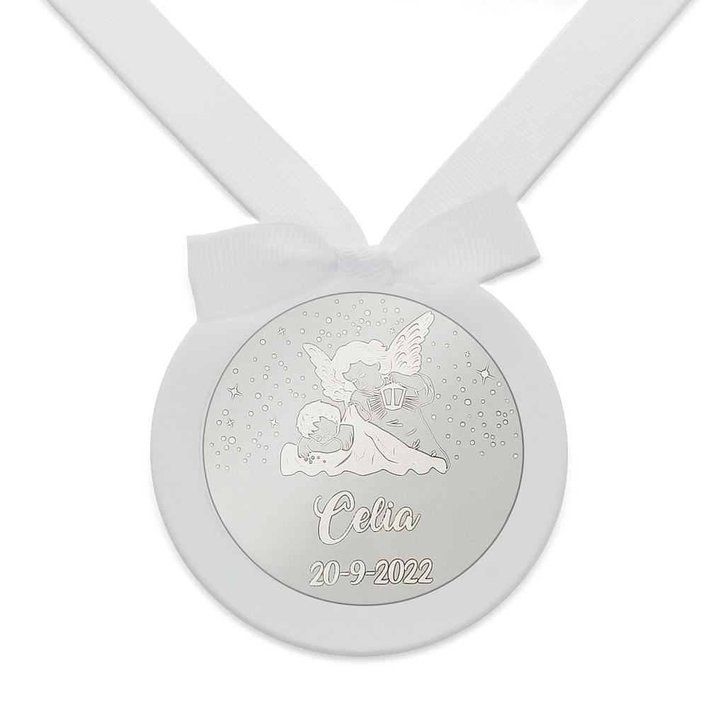 MEDALLA CUNA PLATA 925MM REDONDA ANGEL DE LA GUARDA