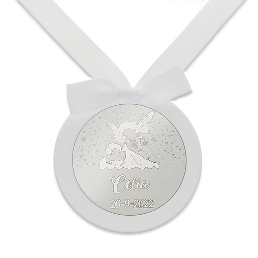 MEDALLA CUNA PLATA 925MM REDONDA ANGEL DE LA GUARDA