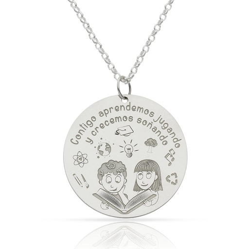 [AG2103] GARGANTILLA  PLATA 925MM NIÑOS LIBRO + FRASE - 28MM