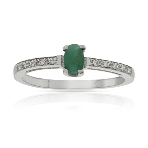 SORTIJA ORO BLANCO 18KL ESMERALDA FINA + CIRCONITAS