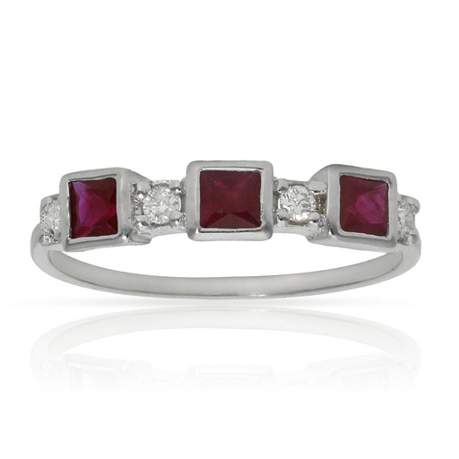 SORTIJA ORO BLANCO 18KL RUBIES + DIAMANTES