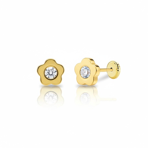 [P91A] PENDIENTES ORO 18KL FLOR CIRCONITAS