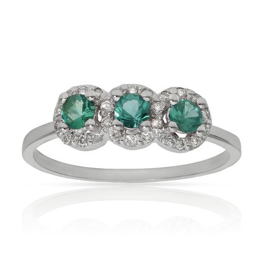 SORTIJA ORO BLANCO 18KL ESMERALDAS + DIAMANTES