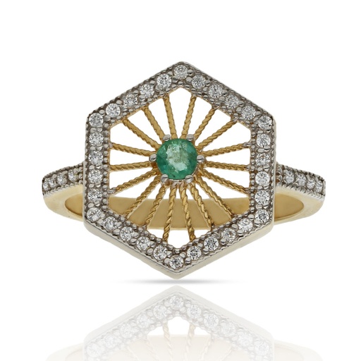 SORTIJA ORO 18KL ESMERALDA FINA + CIRCONITAS