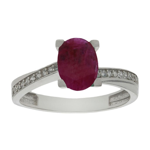 SORTIJA ORO BLANCO 18KL RUBI FINO + CIRCONITAS