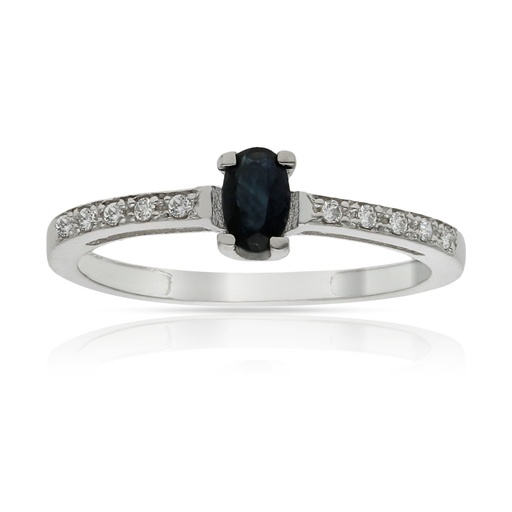 SORTIJA ORO BLANCO 18KL ZAFIRO FINO + CIRCONITAS