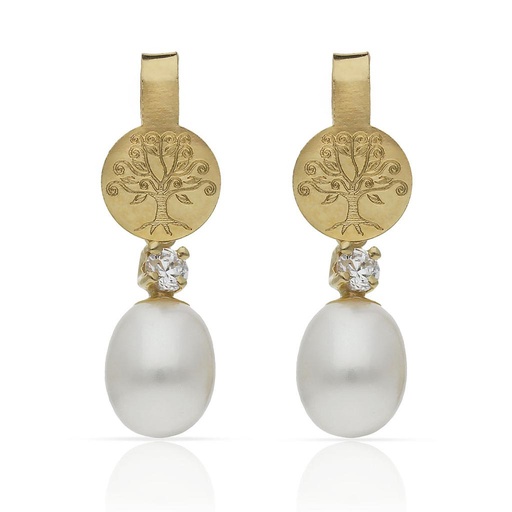 [P1523] PENDIENTES ORO 18KL ARBOL DE LA VIDA + PERLAS