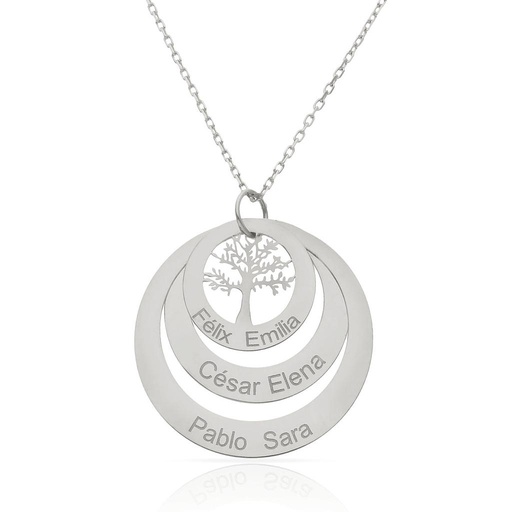 [G1123] GARGANTILLA ORO BLANCO 18KL 3 CIRCULOS + ARBOL DE LA VIDA - 25MM