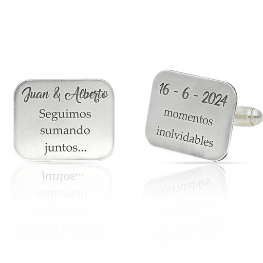 [AG7005] GEMELOS RECTANGULARES PLATA 925MM NOMBRES + FECHA
