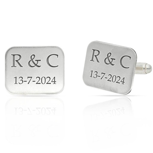 [AG7004] GEMELOS RECTANGULARES PLATA 925MM INICIALES + FECHA