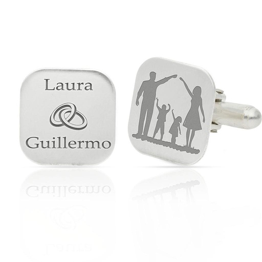 [AG7003] GEMELOS CUADRADOS PLATA 925MM NOMBRES + FAMILIA