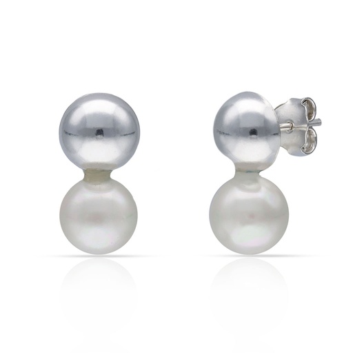 [AG1785] PENDIENTES PLATA 925MM MEDIA BOLA + PERLAS CULTIVADAS