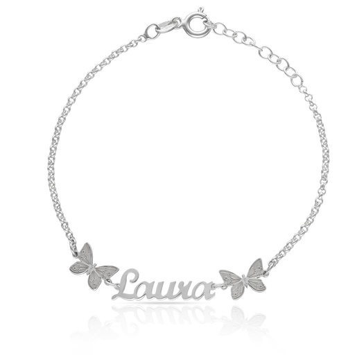 [AG346] PULSERA PLATA 925MM NOMBRE LETRA INGLESA + MARIPOSAS