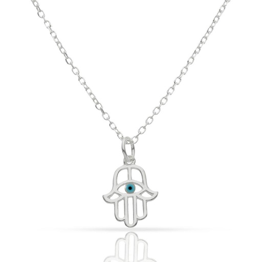 [AG691] GARGANTILLA PLATA 925MM MANO DE FATIMA + OJO TURCO