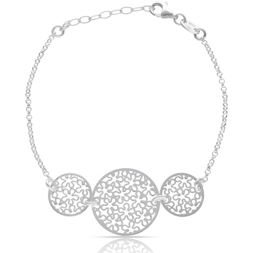 [AG9029] PULSERA PLATA 925MM CIRCULOS + FLORES CALADAS
