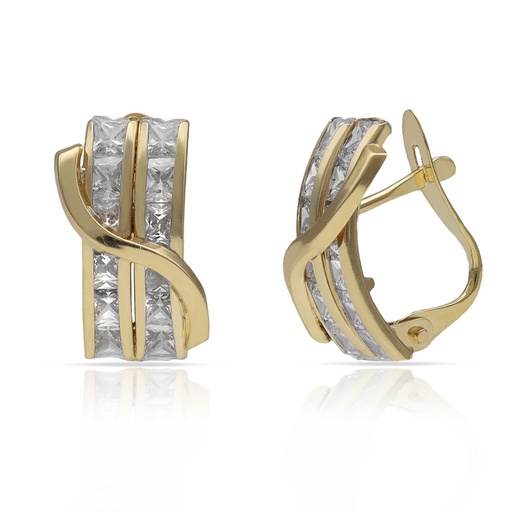 [P1578] PENDIENTES ORO 18KL DOBLE BARRA + ONDA CIRCONITAS