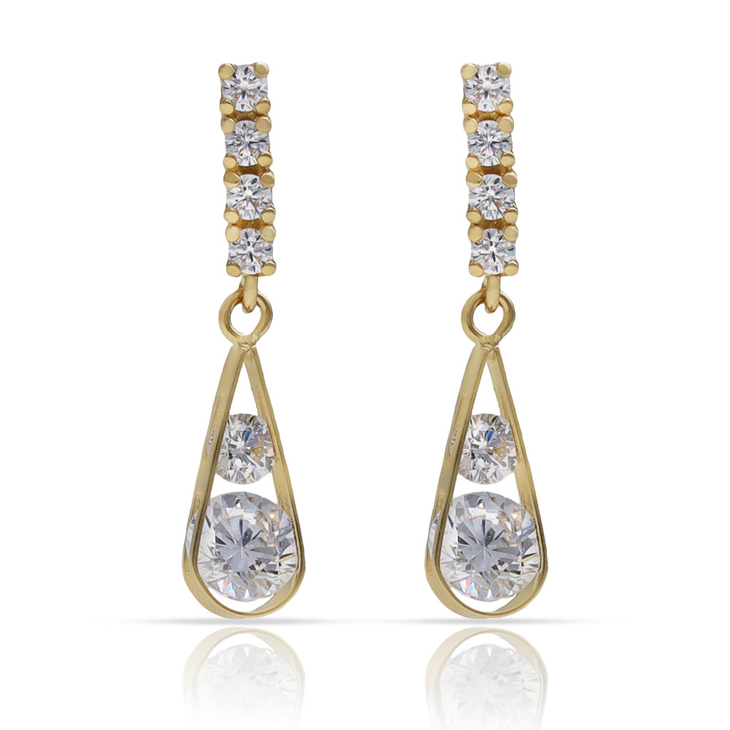 PENDIENTES ORO 18KL BARRA + LAGRIMA CIRCONITAS