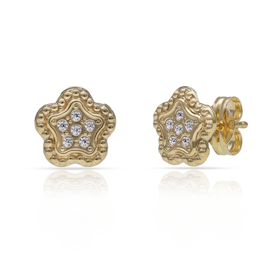 [P1562] PENDIENTES ORO FLOR CIRCONITAS - 7.50MM