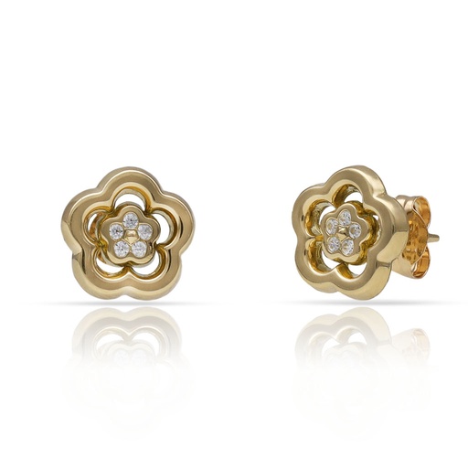 [P1596] PENDIENTES ORO 18KL FLOR CIRCONITAS - 9MM