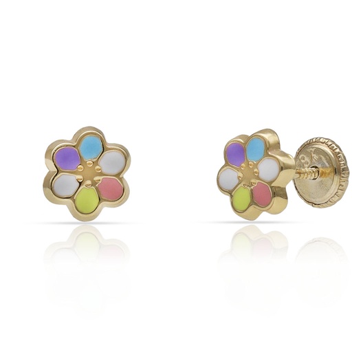 [P1588] PENDIENTES ORO 18KL FLORES PETALOS ESMALTADOS - 6.50MM