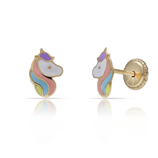 [P1584] PENDIENTES ORO 18KL UNICORNIO ESMALTADO - 5x8MM