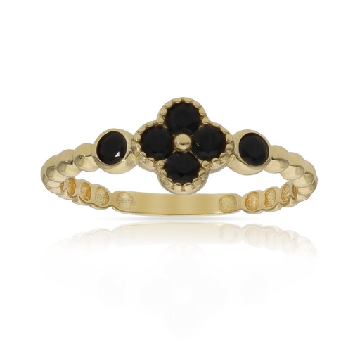 SORTIJA ORO 18KL FLOR CIRCONITAS NEGRAS