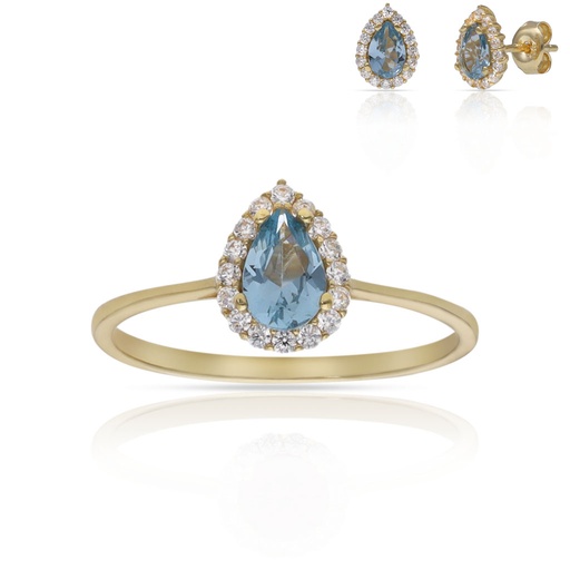 SORTIJA ORO 18KL LAGRIMA PIEDRA AGUA - 6x9MM