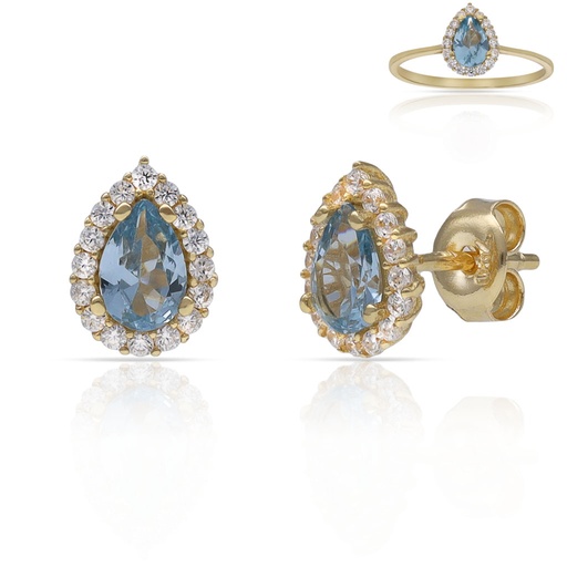 [P3216] PENDIENTES ORO 18KL LAGRIMA PIEDRA AGUA - 6x9MM