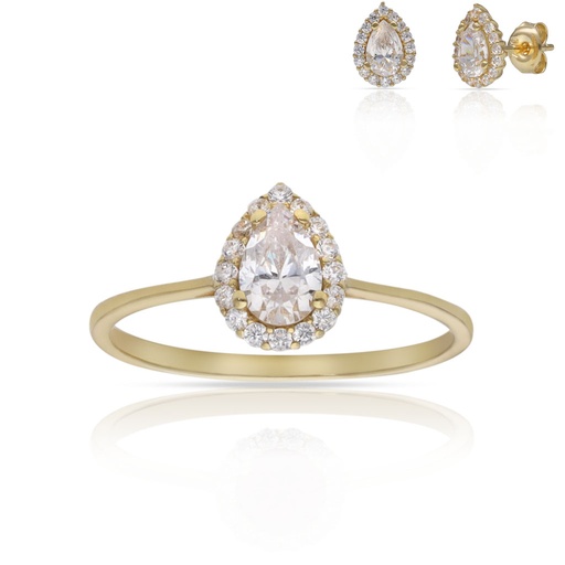 SORTIJA ORO 18KL LAGRIMA PIEDRA CIRCONITA - 6x9MM