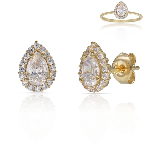 [P3215] PENDIENTES ORO 18KL LAGRIMA PIEDRA CIRCONITA - 6x9MM