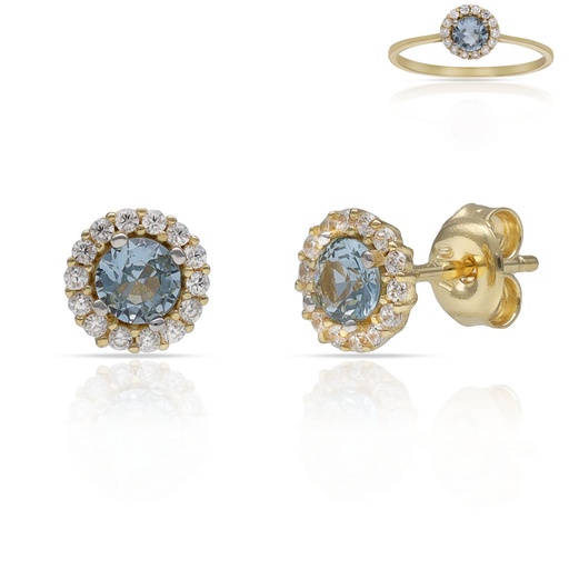 [P3212] PENDIENTES ORO 18KL CERCO CIRCONITAS + PIEDRA AGUA - 6MM