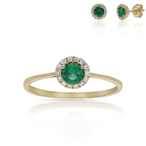 SORTIJA ORO 18KL CERCO CIRCONITAS + PIEDRA VERDE - 6MM