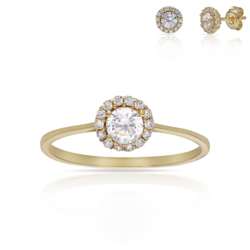 SORTIJA ORO 18KL CERCO CIRCONITAS + PIEDRA CIRCONITA - 6MM