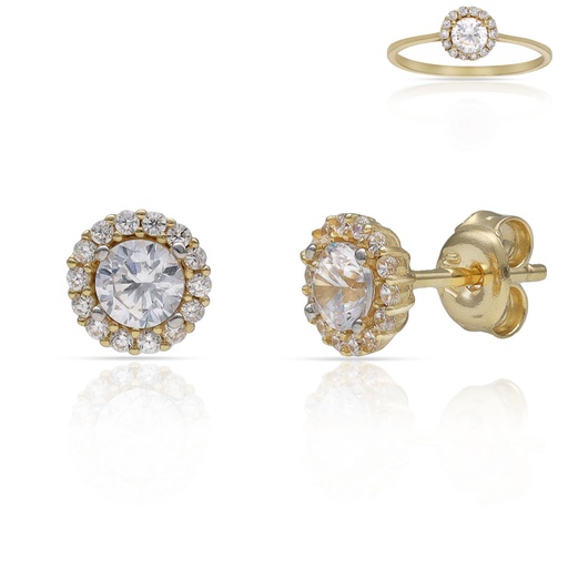 [P3211] PENDIENTES ORO 18KL CERCO CIRCONITAS + PIEDRA CIRCONITA - 6MM