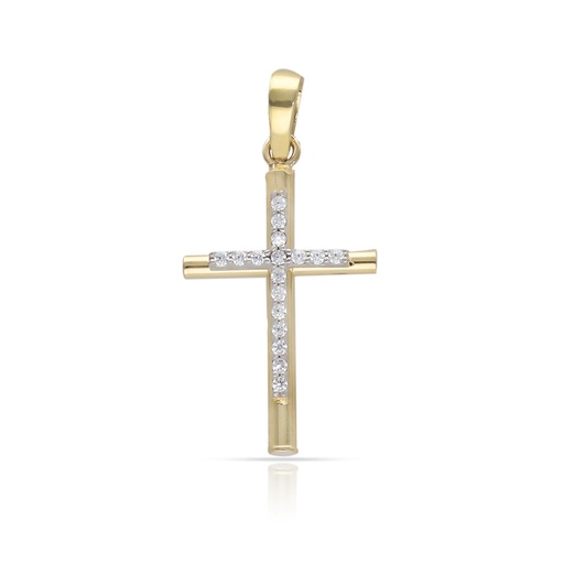 [C511] CRUZ ORO 18KL BICOLOR CIRCONITAS - 13x22MM