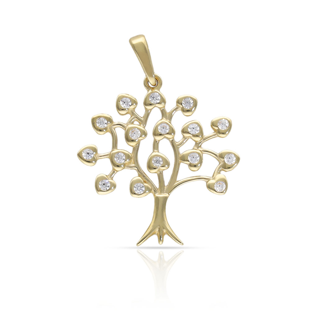 COLGANTE ORO 18KL ARBOL VIDA + CORAZONES + CIRCONITAS - 17x18MM