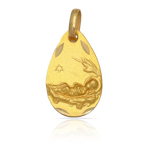 [AG4125] MEDALLA PLATA CHAPADA EN ORO NIÑO EN PAJA - 11x18MM