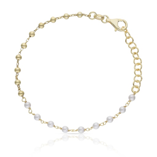 [AG9076] PULSERA PLATA CHAPADA EN ORO BOLAS + PERLAS