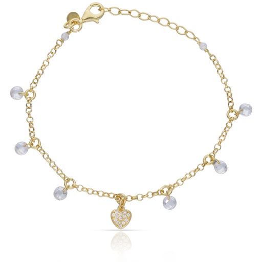 [AG9074] PULSERA PLATA CHAPADA EN ORO CORAZON + CIRCONITAS