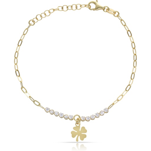 [AG9056] PULSERA PLATA CHAPADA EN ORO TREBOL DE LA SUERTE + CIRCONITAS
