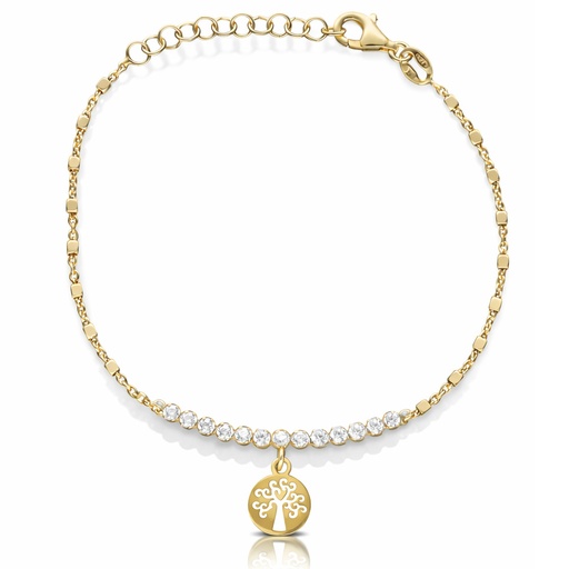 [AG9052] PULSERA PLATA CHAPADA EN ORO ARBOL DE LA VIDA + CIRCONITAS