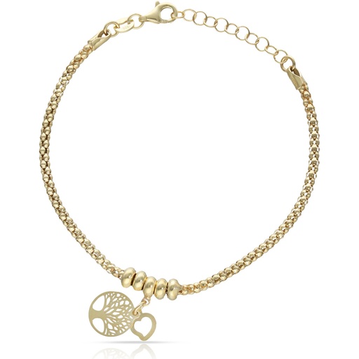[AG9046] PULSERA PLATA CHAPADA EN ORO ARBOL DE LA VIDA + CORAZON