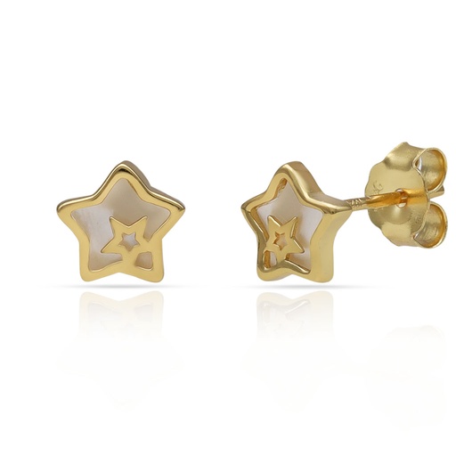 [AG1818] PENDIENTES PLATA CHAPADA ORO ESTRELLA NACAR - 7MM