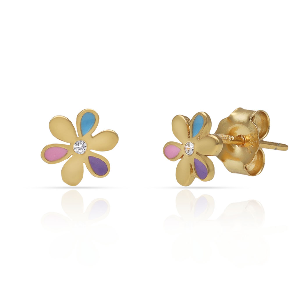 PENDIENTES PLATA CHAPADA ORO FLOR ESMALTADA - 7MM
