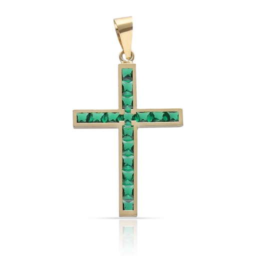 [C520] CRUZ ORO 18KL PIEDRAS VERDES - 14x20MM