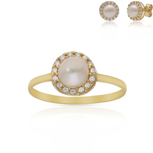 SORTIJA ORO 18KL PERLA + CIRCONITAS - 8MM