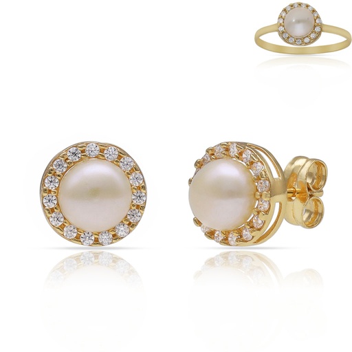 [P3244] PENDIENTES ORO 18KL PERLAS + CIRCONITAS - 8MM