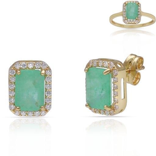 [P3250] PENDIENTES ORO 18KL PIEDRAS VERDES + CIRCONITAS - 7x9MM