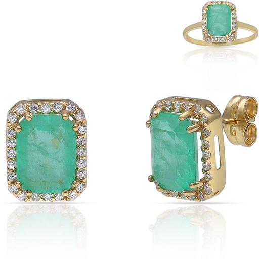 [P3247] PENDIENTES ORO 18KL PIEDRAS VERDES + CIRCONITAS - 8x10MM