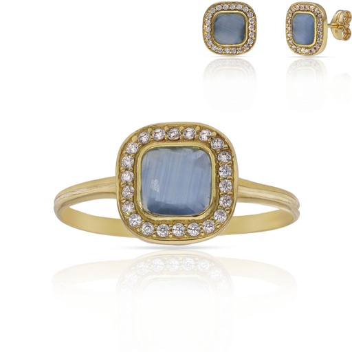 SORTIJA ORO 18KL PIEDRA AGUA + CIRCONITAS - 9x9MM